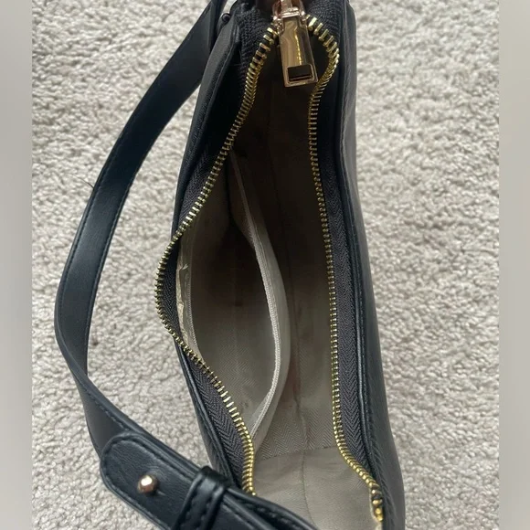 Faux Leather Black Crescent Shoulder Bag - Picture 9 of 10